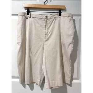 Lauren Ralph Lauren 16 Active Bermuda Shorts Beige Pinstripe Preppy Coastal VTG